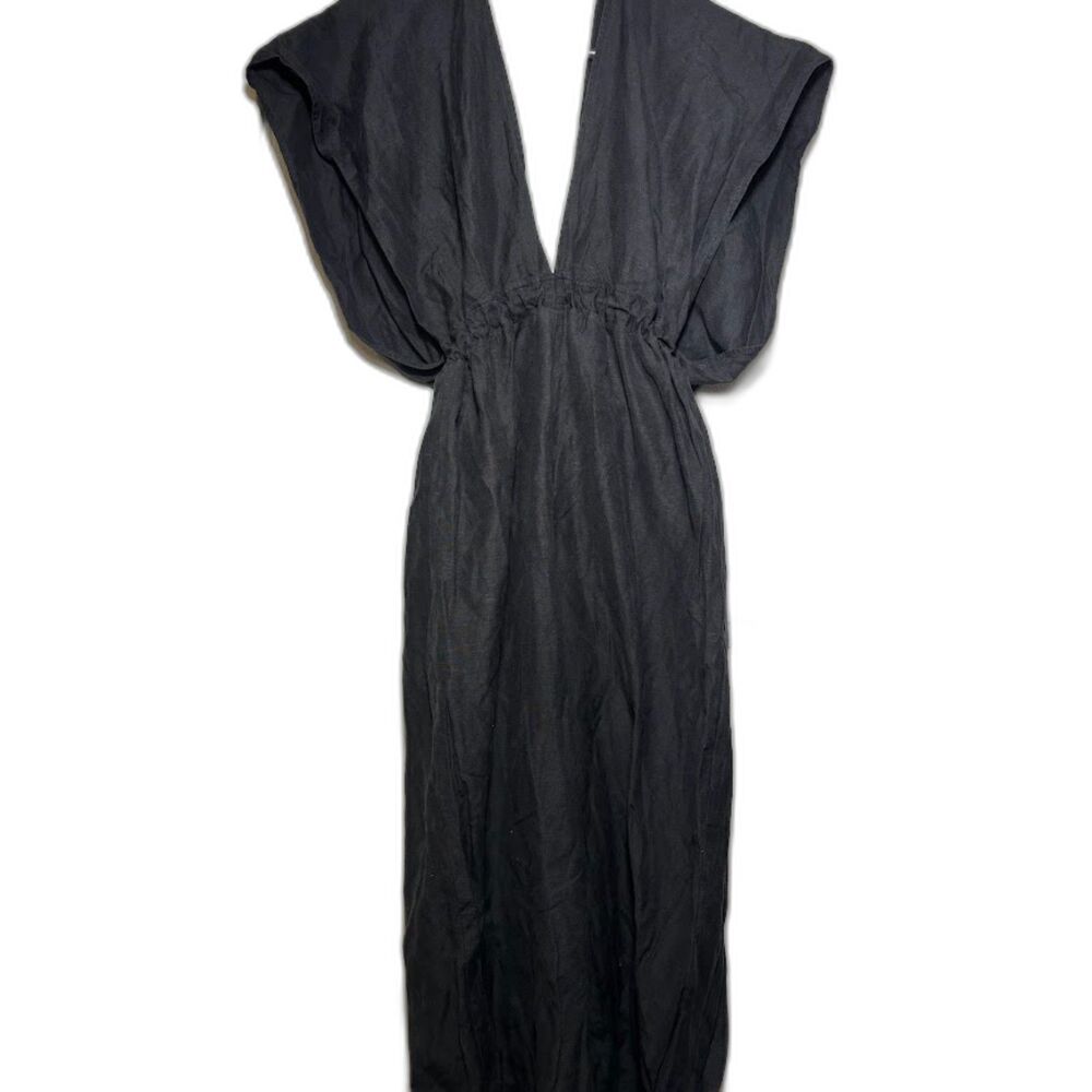 Pau Roman Revolve Linen Blend Jumpsuit Plunge Neckline Romper Black Swim Size M